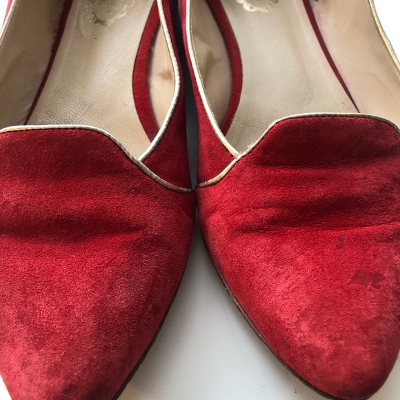 Jemima Vine 'Edie' Red & Gold Suede Flats - Picture 2 of 6